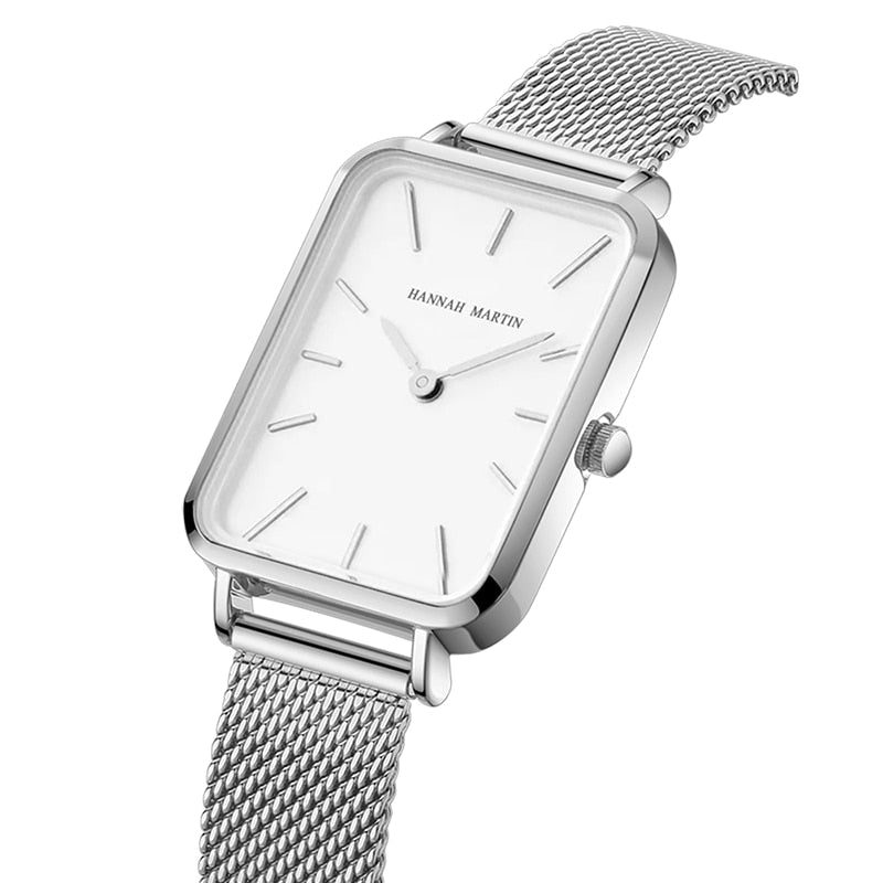 Relógio feminino com mostrador geométrico moderno e mecanismo quartz, pulseira fina dourada