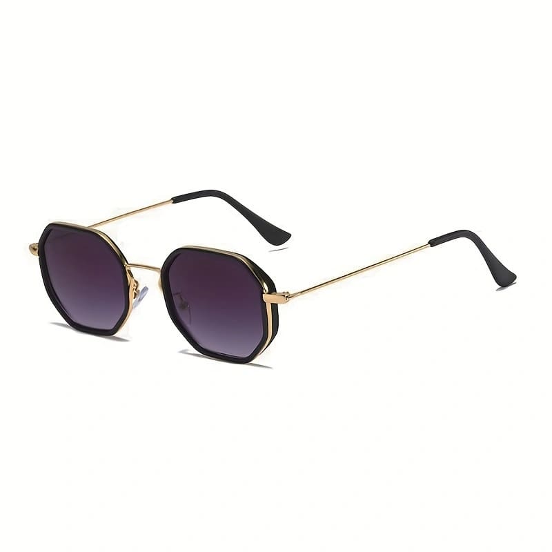 Óculos de sol feminino com lente espelhada azul e formato poligonal, acessório moderno para visuais fashionistas