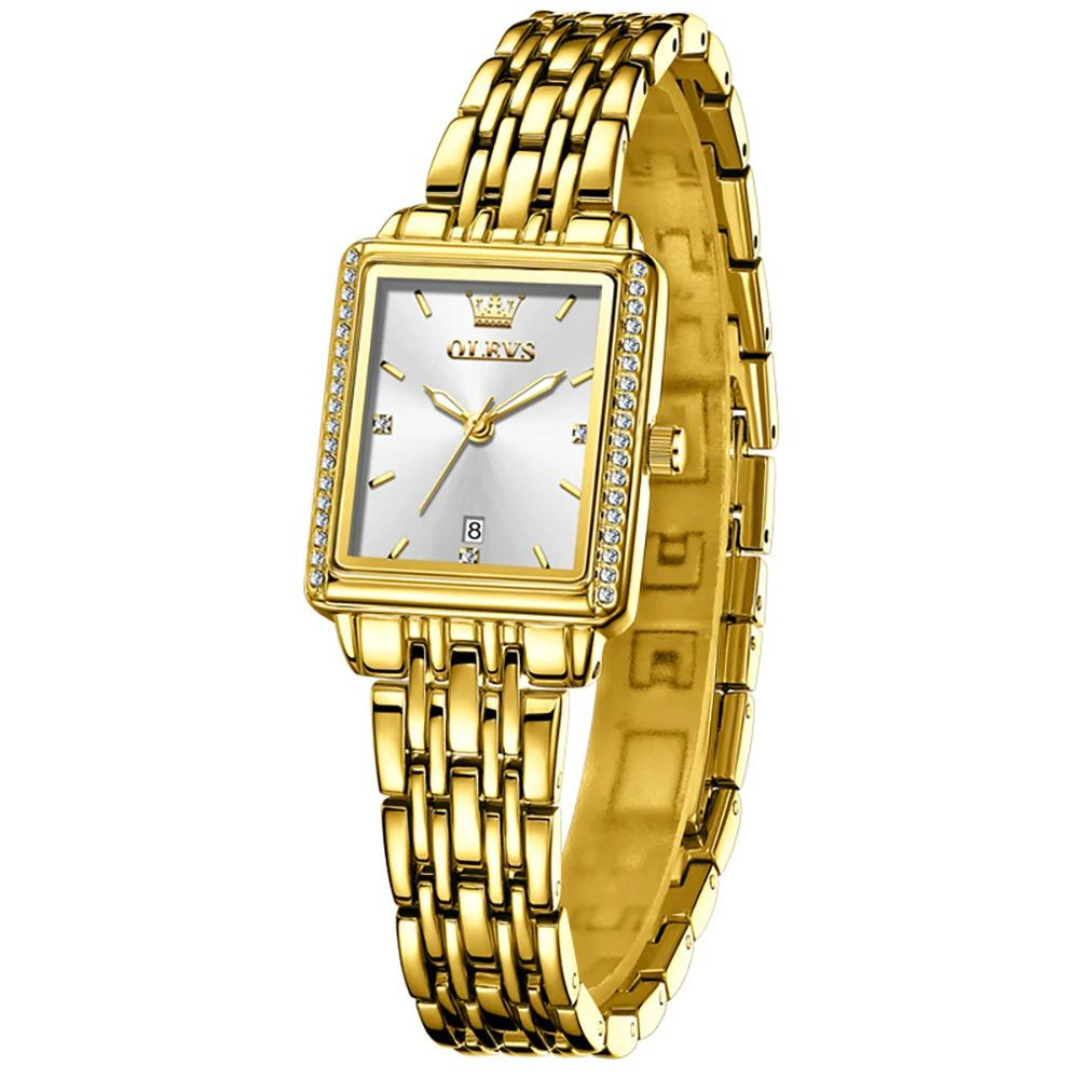Relógio feminino dourado com mostrador clássico e design elegante para uso diário ou formal