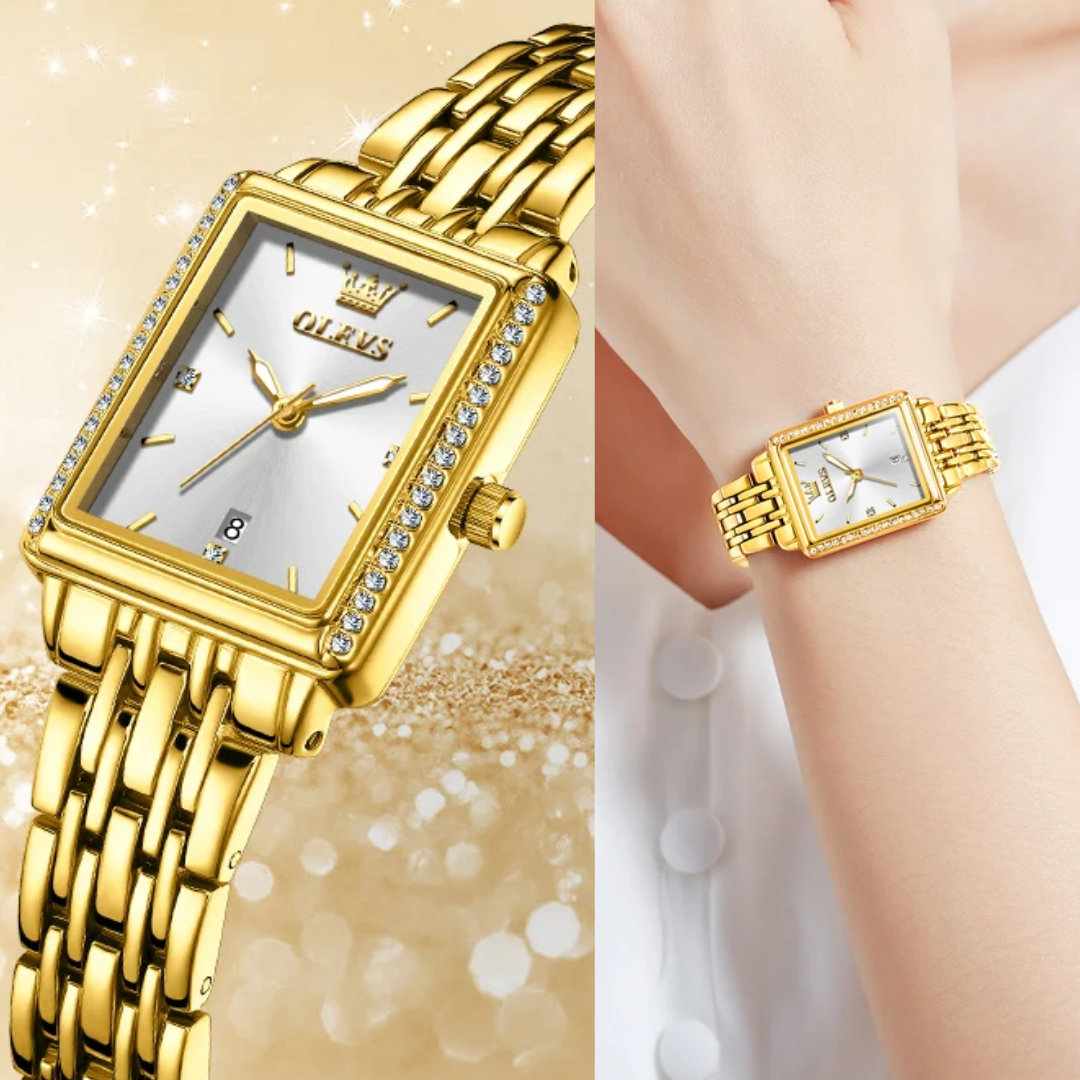 Relógio feminino dourado com mostrador clássico e design elegante para uso diário ou formal