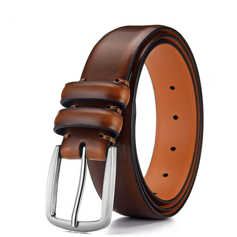 Cinto masculino social em couro legítimo com fivela clássica, ideal para traje formal com elegância e durabilidade