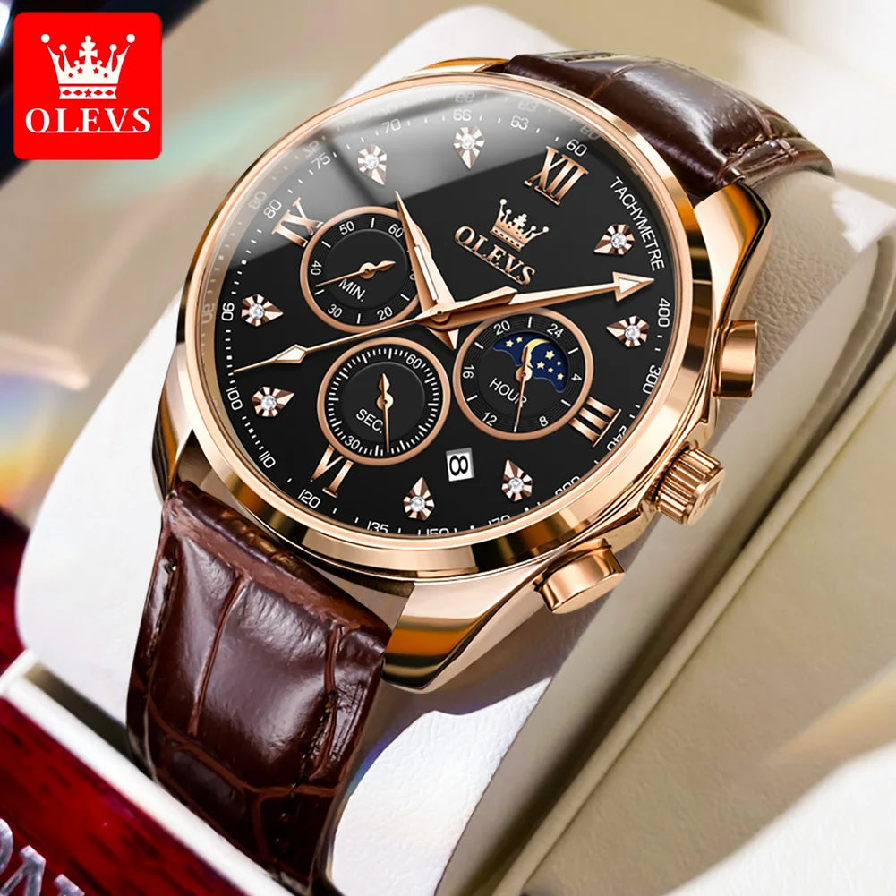 Relógio masculino Olevs ChronoMaster com mostrador analógico multifuncional e pulseira de aço inox