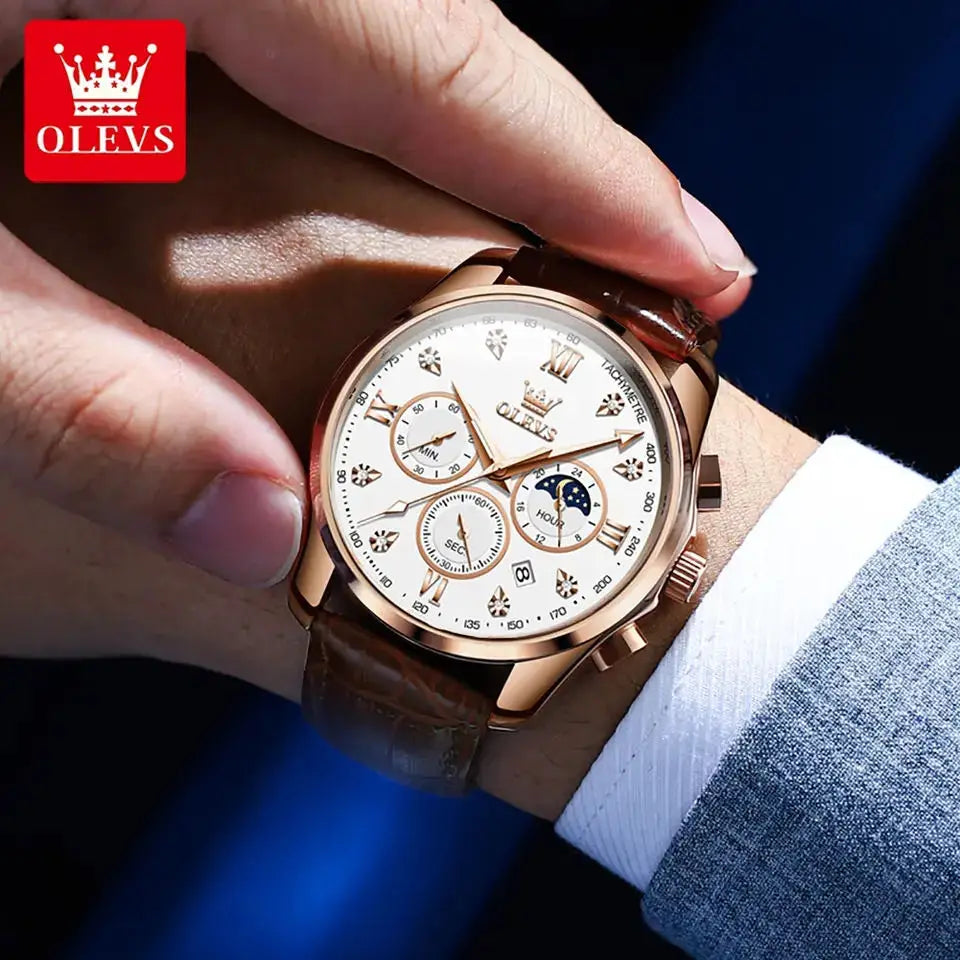 Relógio masculino Olevs ChronoMaster com mostrador analógico multifuncional e pulseira de aço inox