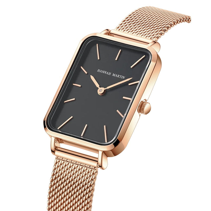 Relógio feminino com mostrador geométrico moderno e mecanismo quartz, pulseira fina dourada