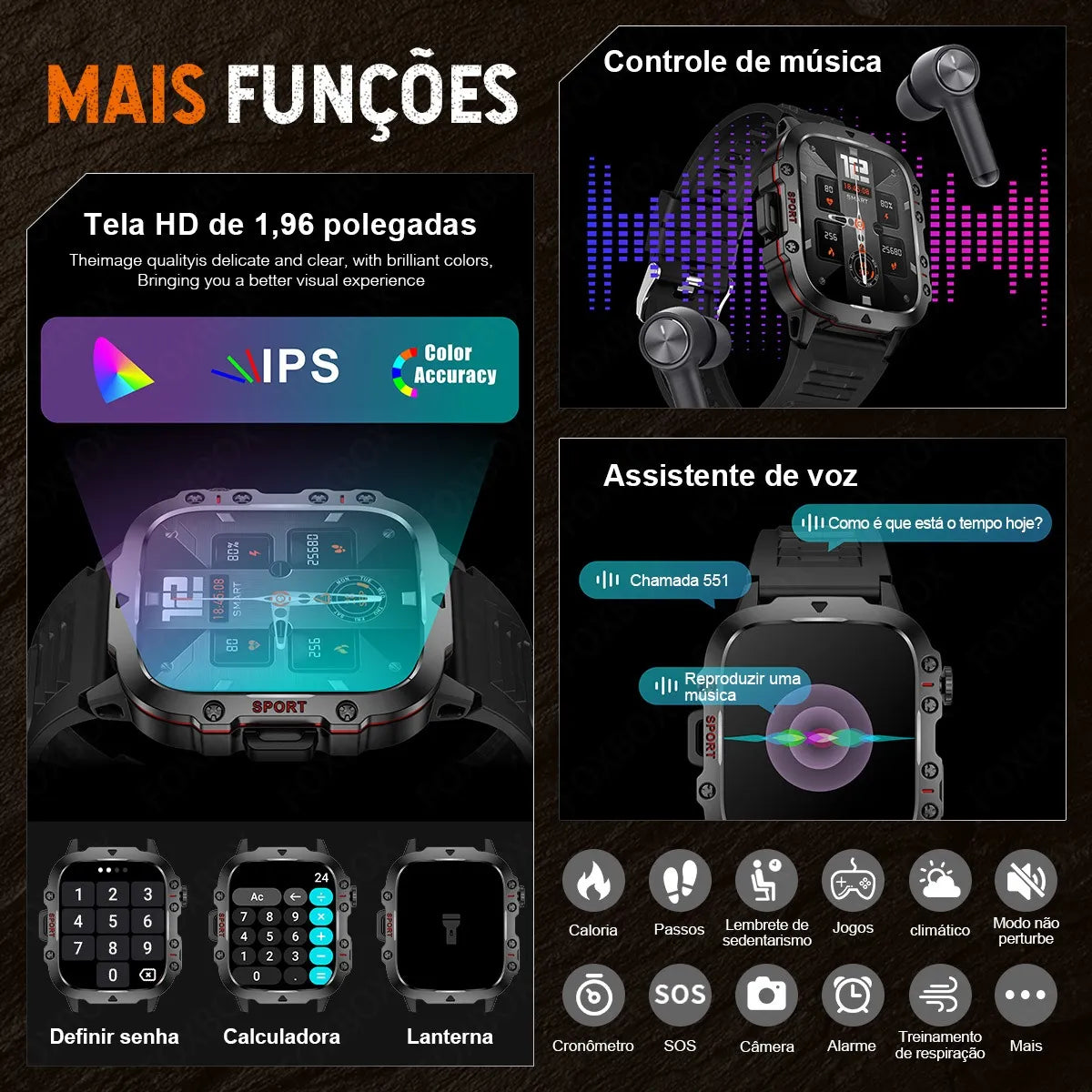 Smartwatch Militar Unissex Profissional