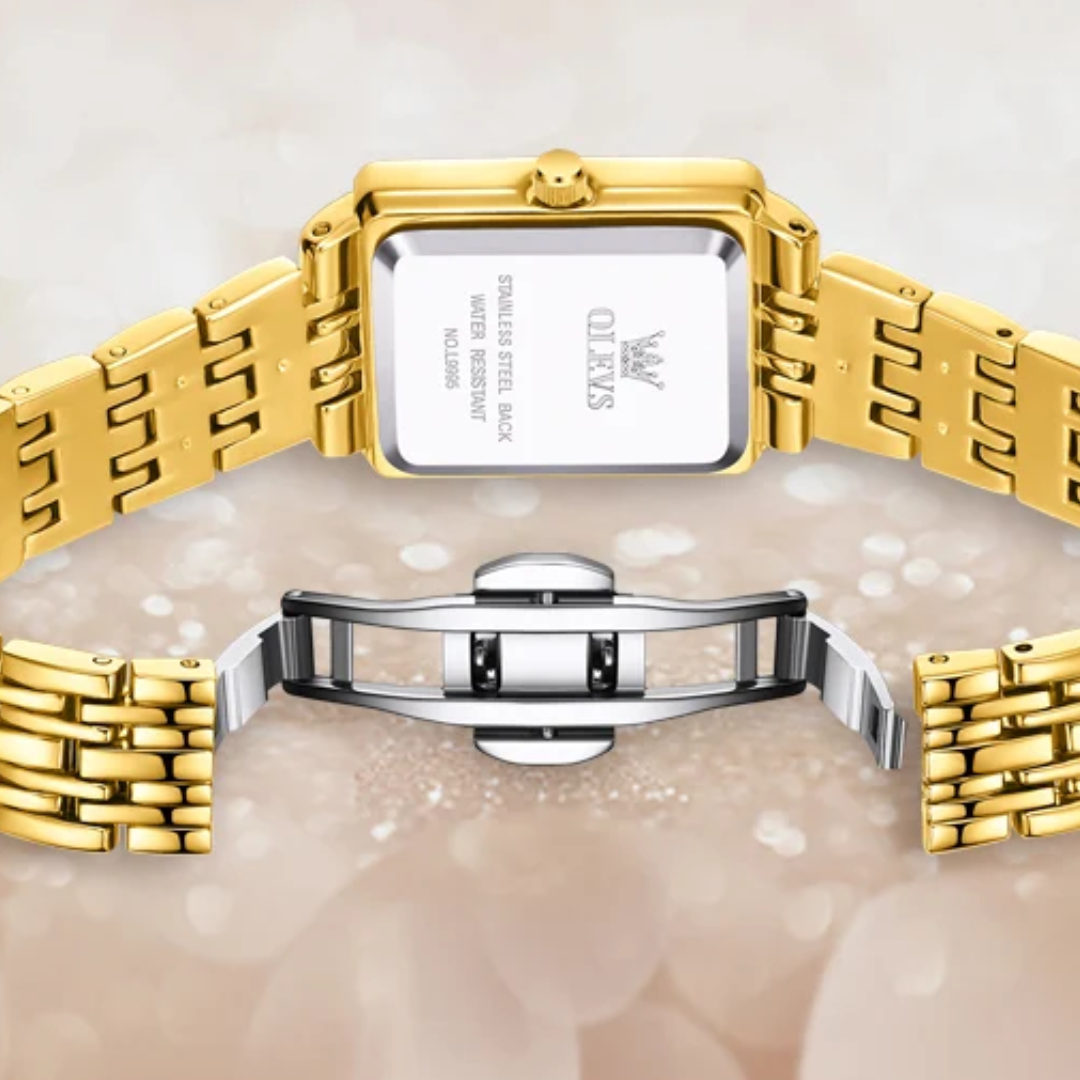 Relógio feminino dourado com mostrador clássico e design elegante para uso diário ou formal