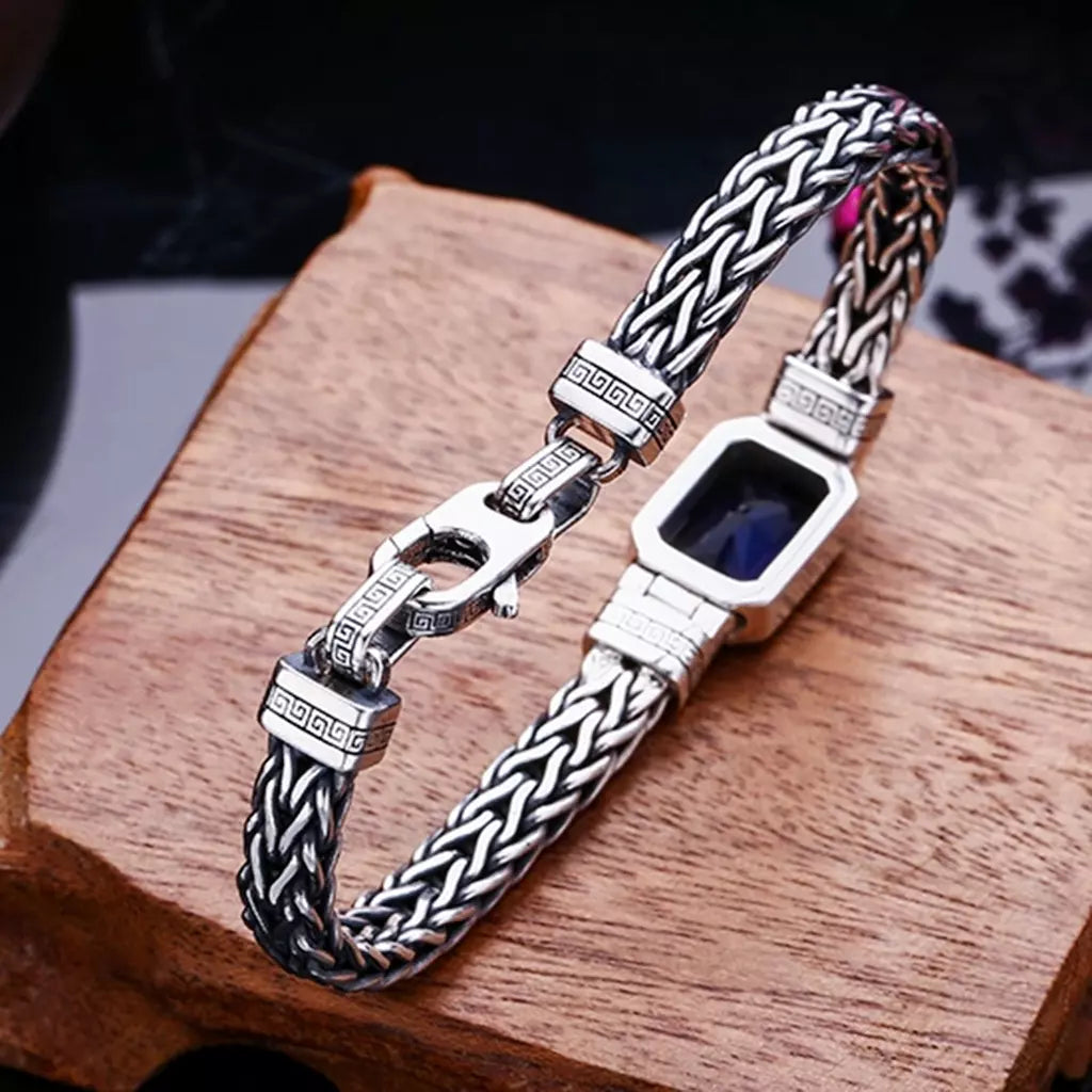 Pulseira masculina estilo vintage com zircão preto, acessório de luxo para homens sofisticados