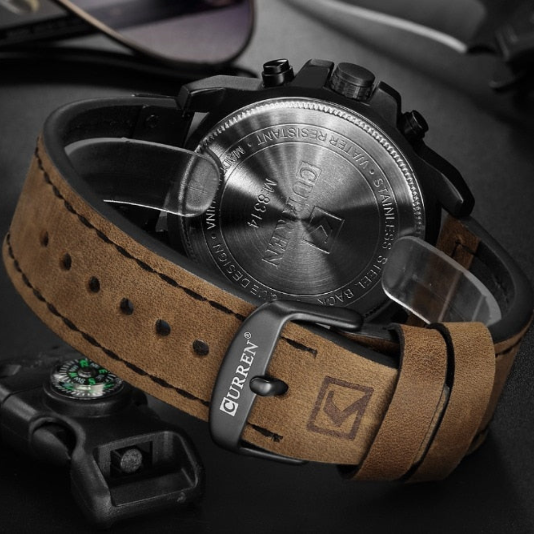 Relógio masculino premium com design robusto, pulseira esportiva e mostrador com cronógrafo