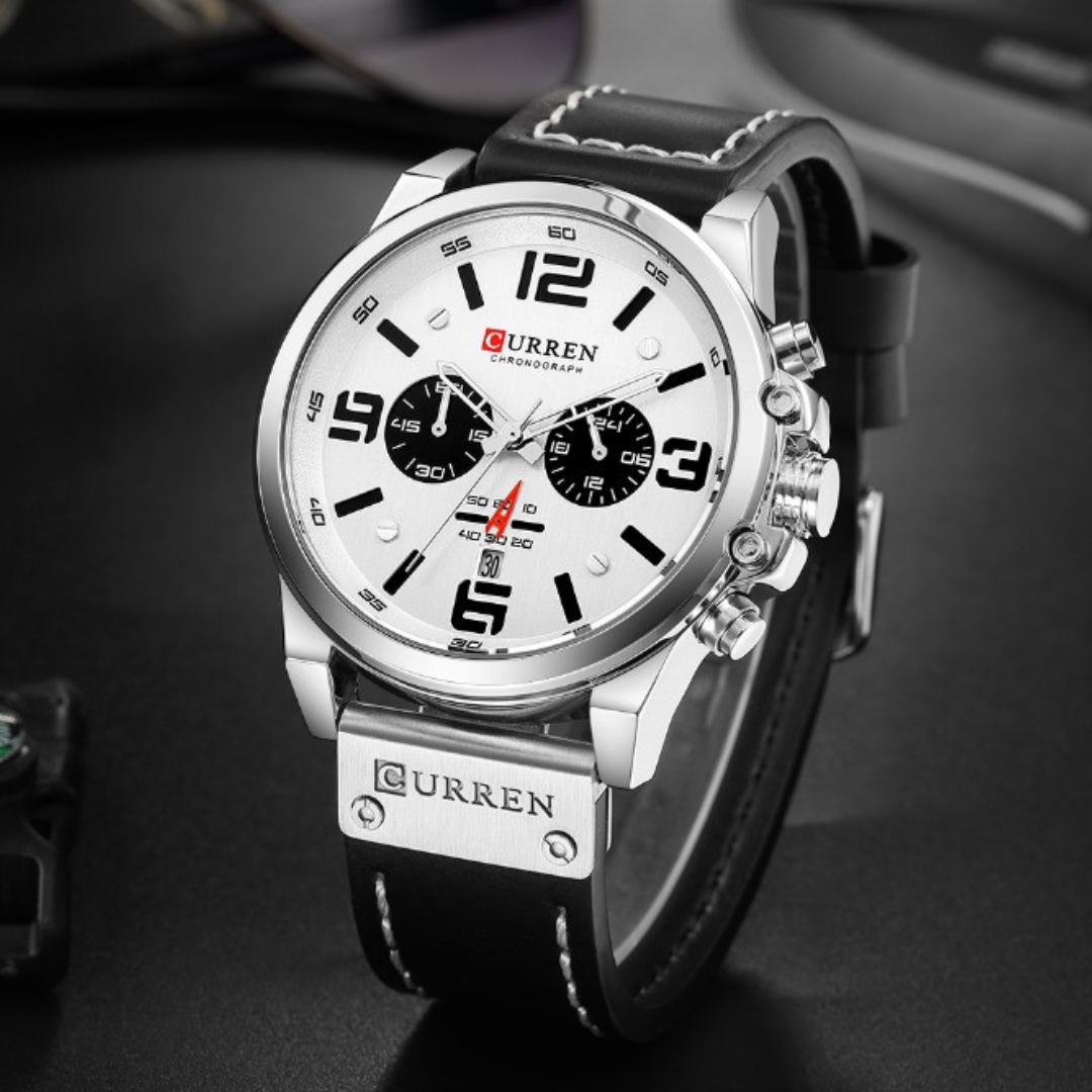 Relógio masculino premium com design robusto, pulseira esportiva e mostrador com cronógrafo