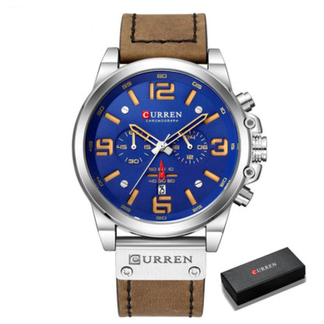 Relógio masculino premium com design robusto, pulseira esportiva e mostrador com cronógrafo