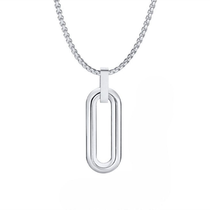 Colar masculino com pingente minimalista oval em prata inox design clean
