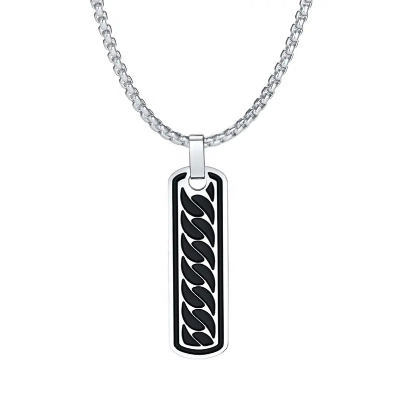 Colar masculino com pingente preto texturizado em aço inox estilo urbano