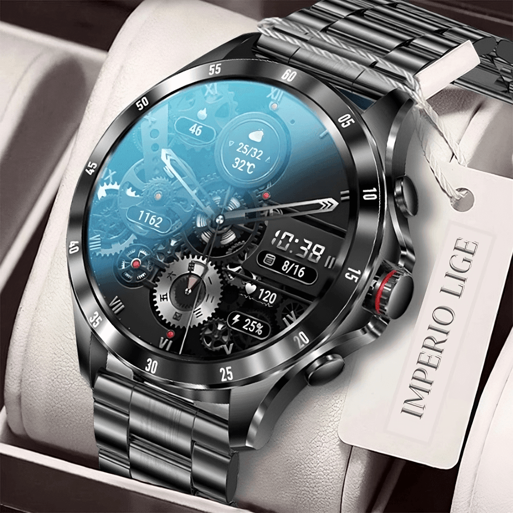Smartwatch de luxo Imperio LIGE Vancouver com funções inteligentes, design refinado e alta durabilidade. Perfeito para homens exigentes e conectados.