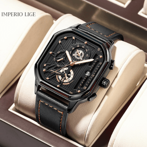 Relógio de pulso Imperio LIGE Bremen com pulseira de couro, mostrador analógico e design exclusivo. Sofisticação e durabilidade para o dia a dia.