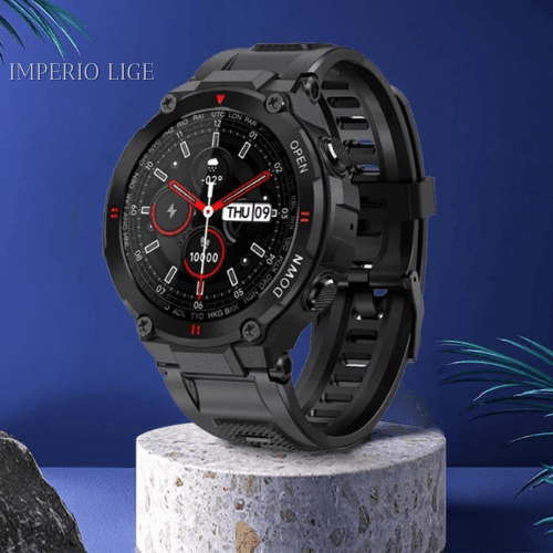 Smartwatch azul escuro Imperio LIGE Varsóvia com design imponente e múltiplas funções inteligentes. Ideal para homens exigentes e conectados.