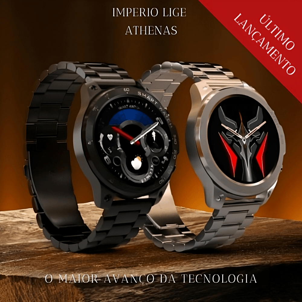 Smartwatch de luxo Imperio LIGE Athenas com tela touch, design sofisticado e pulseira metálica. Combina conectividade, tecnologia e estilo premium para uso diário.