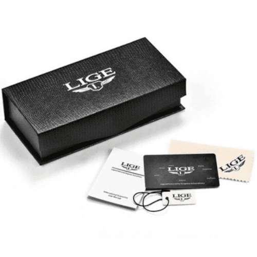 Relógio de pulso masculino minimalista Imperio LIGE London com mostrador limpo e pulseira de couro. A escolha ideal para compor looks elegantes e discretos.