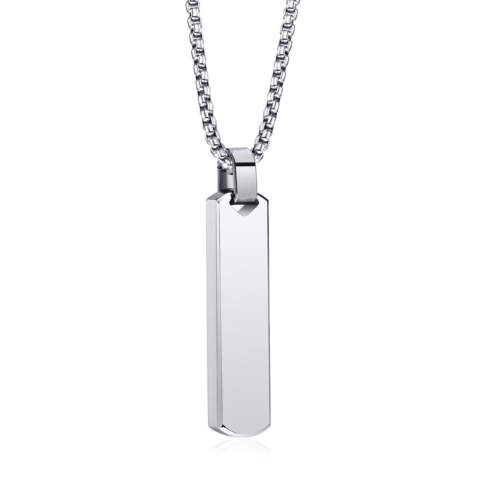 Colar masculino com pingente retangular em aço inox polido estilo moderno
