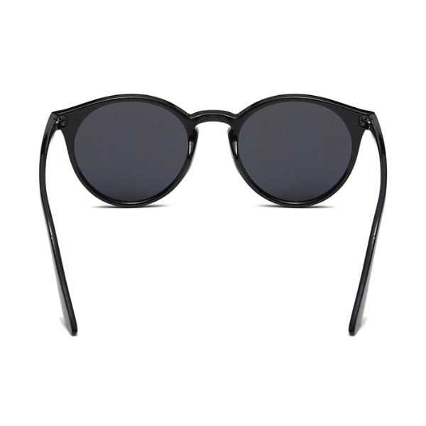 Óculos de sol feminino com armação redonda preta e lente escura polarizada, estilo retrô elegante com proteção solar