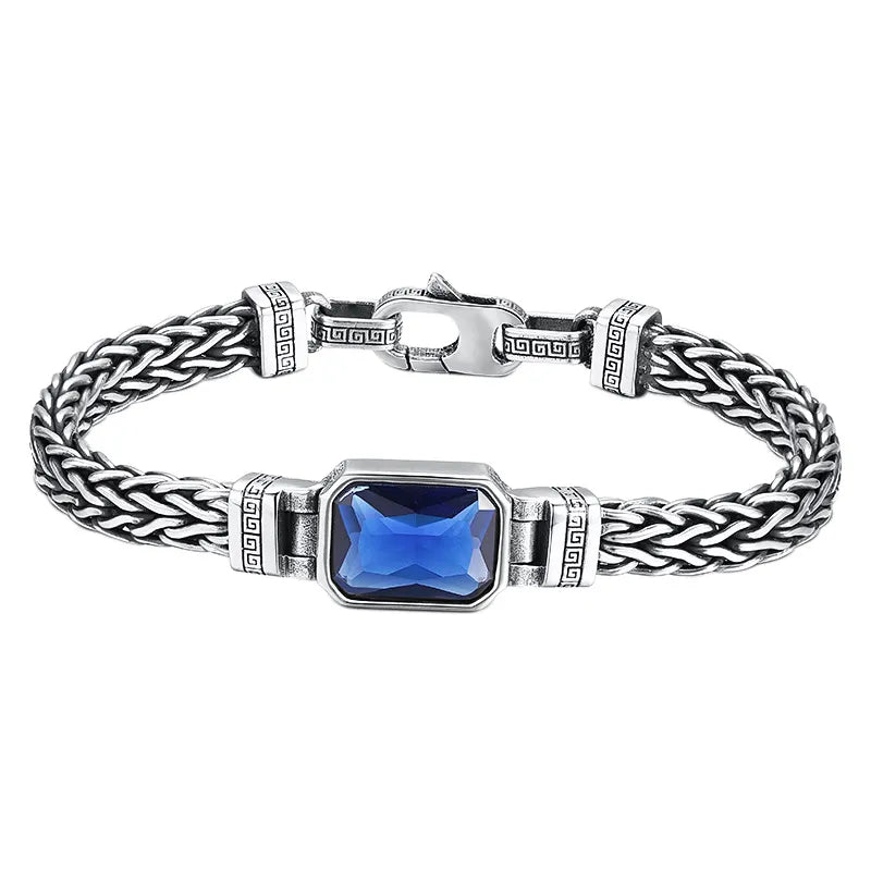 Pulseira masculina estilo vintage com zircão preto, acessório de luxo para homens sofisticados