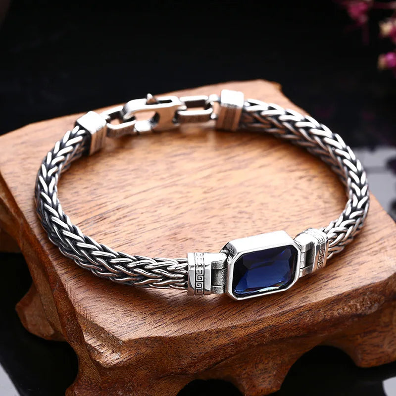 Pulseira masculina estilo vintage com zircão preto, acessório de luxo para homens sofisticados