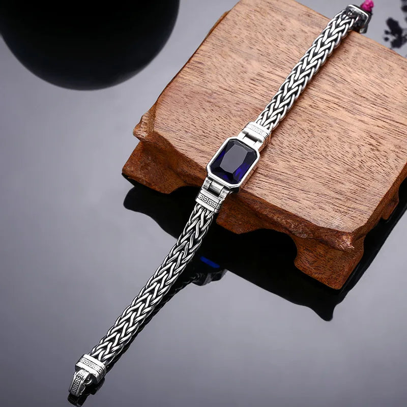 Pulseira masculina estilo vintage com zircão preto, acessório de luxo para homens sofisticados