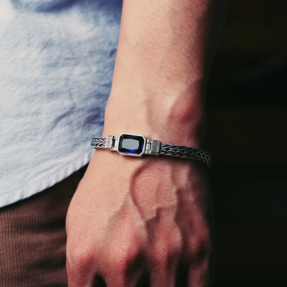 Pulseira masculina estilo vintage com zircão preto, acessório de luxo para homens sofisticados
