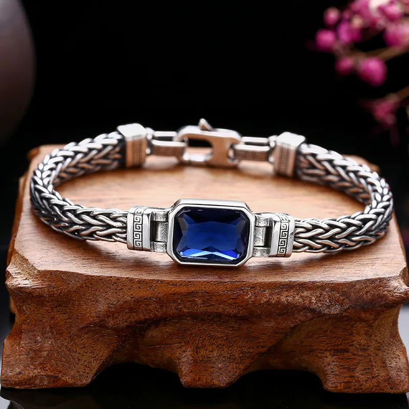 Pulseira masculina estilo vintage com zircão preto, acessório de luxo para homens sofisticados