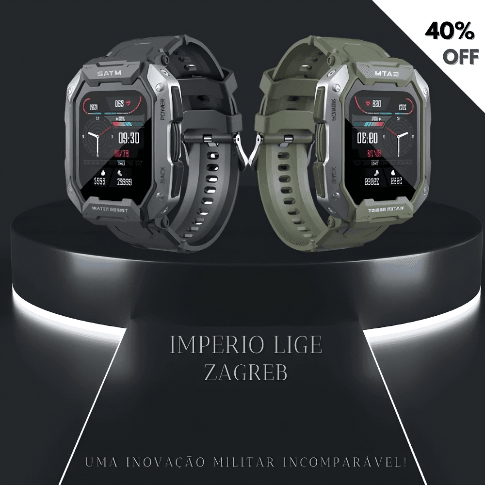 Smartwatch preto Imperio LIGE Zagreb com funções fitness, chamadas e notificações. Tecnologia inteligente com visual esportivo e moderno.