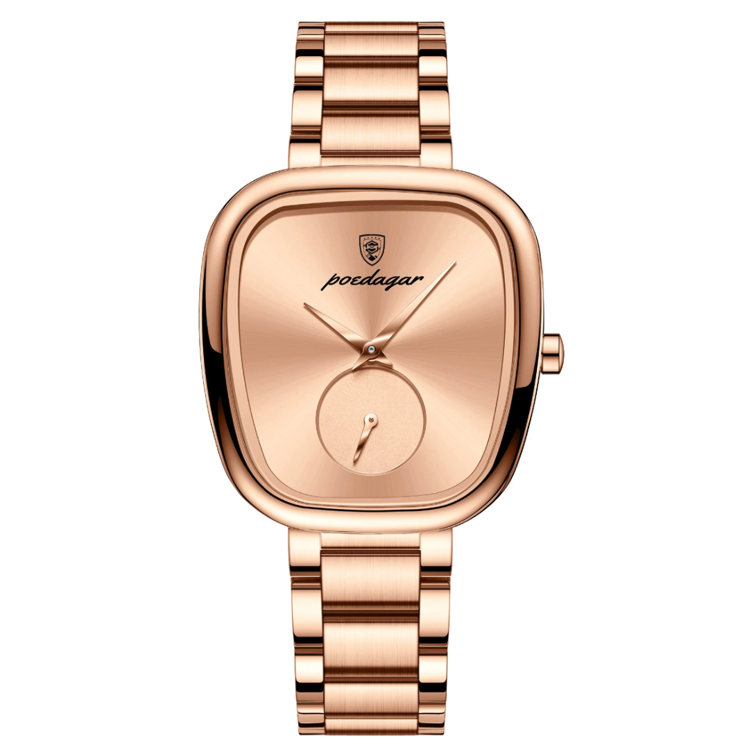 Relógio feminino rose gold com mostrador elegante e pulseira metálica luxuosa