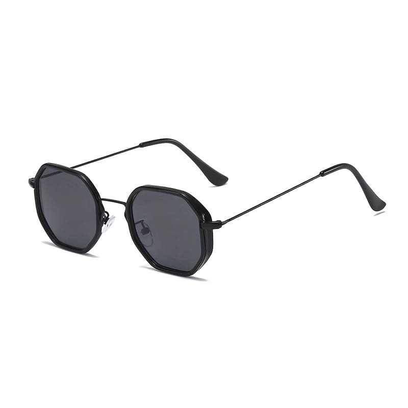 Óculos de sol feminino com lente espelhada azul e formato poligonal, acessório moderno para visuais fashionistas