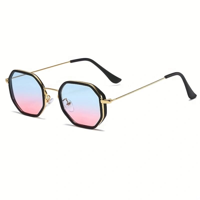 Óculos de sol feminino com lente espelhada azul e formato poligonal, acessório moderno para visuais fashionistas