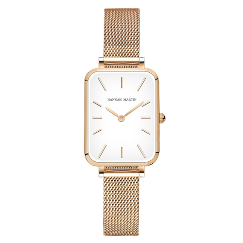 Relógio feminino com mostrador geométrico moderno e mecanismo quartz, pulseira fina dourada