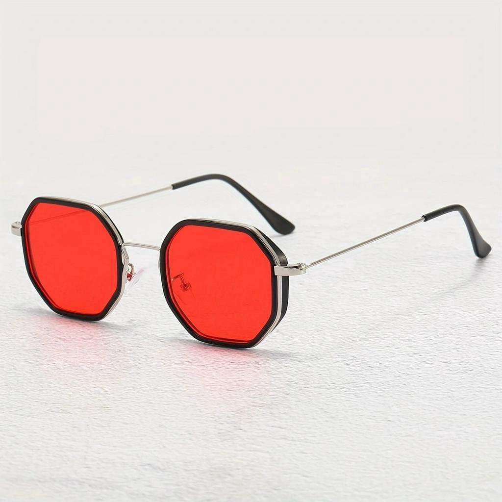 Óculos de sol feminino com lente espelhada azul e formato poligonal, acessório moderno para visuais fashionistas