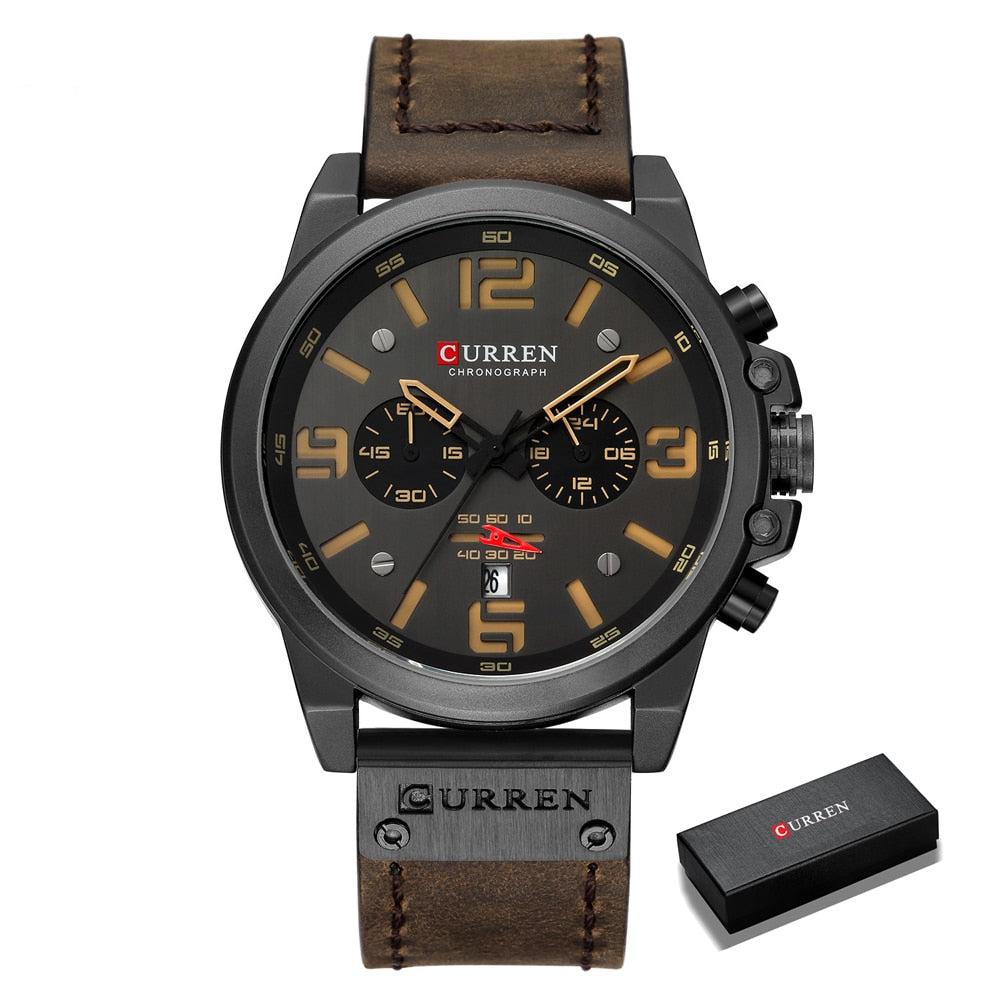 Relógio masculino premium com design robusto, pulseira esportiva e mostrador com cronógrafo