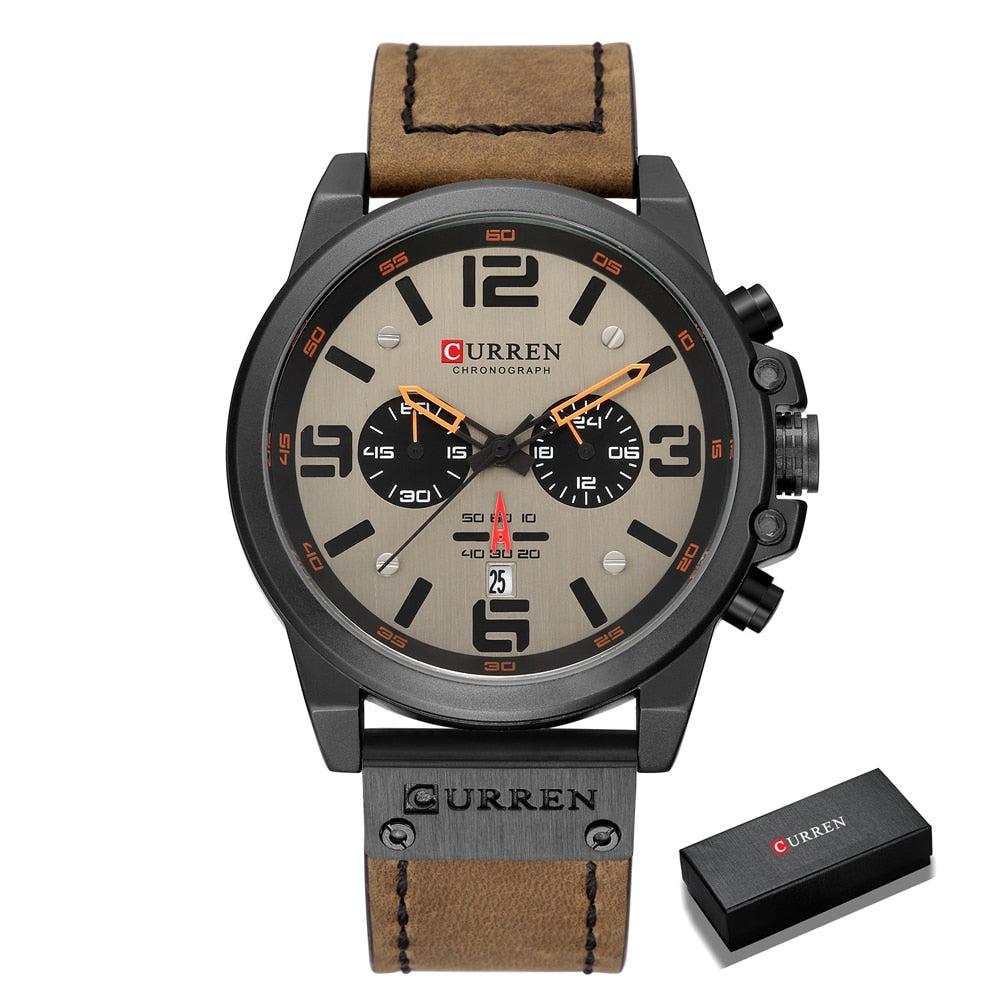 Relógio masculino premium com design robusto, pulseira esportiva e mostrador com cronógrafo