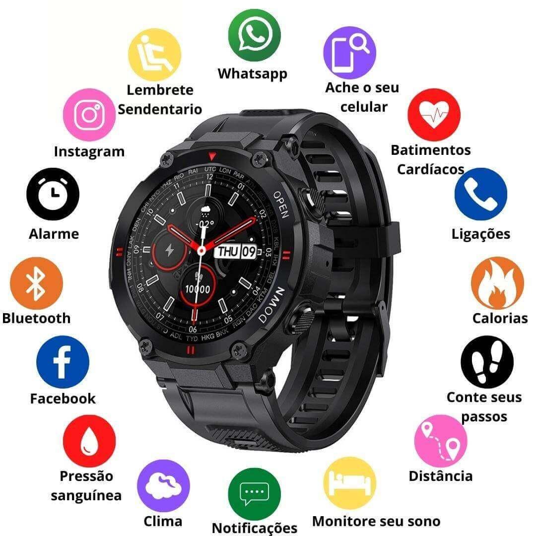 Smartwatch azul escuro Imperio LIGE Varsóvia com design imponente e múltiplas funções inteligentes. Ideal para homens exigentes e conectados.