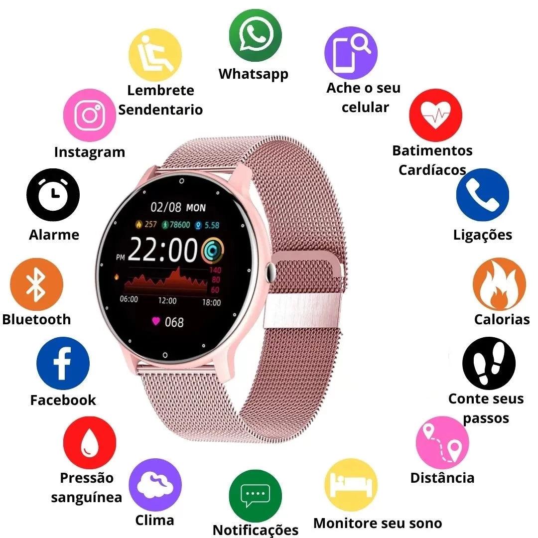Smartwatch feminino rosa Imperio LIGE modelo Luxe com design elegante, ideal para mulheres que desejam unir tecnologia, beleza e funcionalidade no dia a dia.