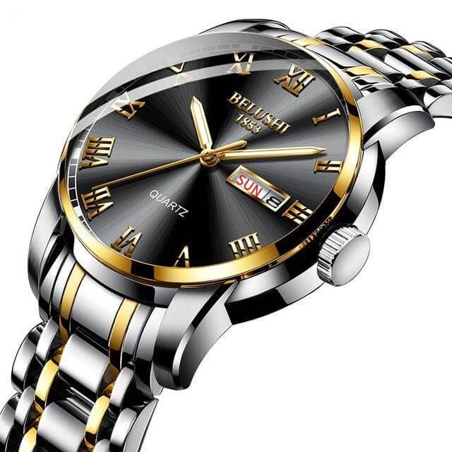 Relógio masculino Imperio LIGE Marseille com mostrador refinado e pulseira dourada. Um acessório luxuoso que combina com trajes formais e sociais.
