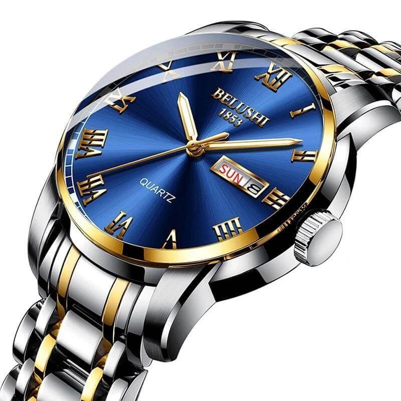 Relógio masculino Imperio LIGE Marseille com mostrador refinado e pulseira dourada. Um acessório luxuoso que combina com trajes formais e sociais.