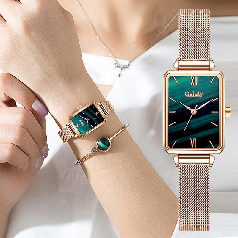 Relógio feminino original Imperio LIGE Veneza com detalhe em malaquita verde. Design arrojado e exclusivo para quem busca elegância incomum