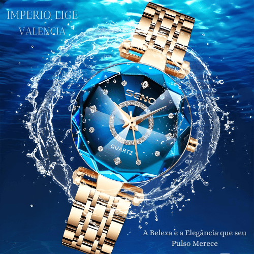 Relógio feminino de luxo Imperio LIGE Valencia com pulseira metálica cravejada e mostrador elegante. Um acessório que une charme, classe e requinte.