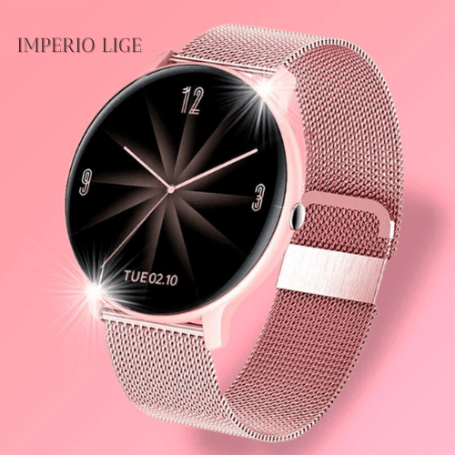 Smartwatch feminino rosa Imperio LIGE modelo Luxe com design elegante, ideal para mulheres que desejam unir tecnologia, beleza e funcionalidade no dia a dia.
