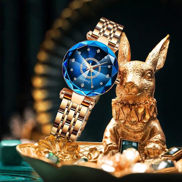 Relógio feminino de luxo Imperio LIGE Valencia com pulseira metálica cravejada e mostrador elegante. Um acessório que une charme, classe e requinte.