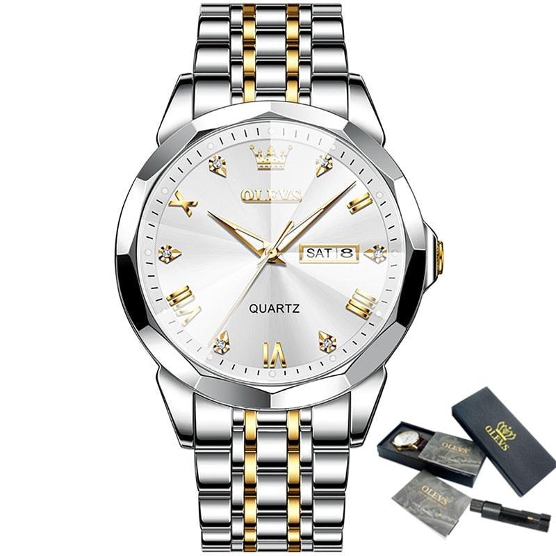 Relógio masculino de luxo Imperio LIGE Diamond com acabamento dourado e pedras decorativas. Modelo impactante para eventos e ocasiões especiais.