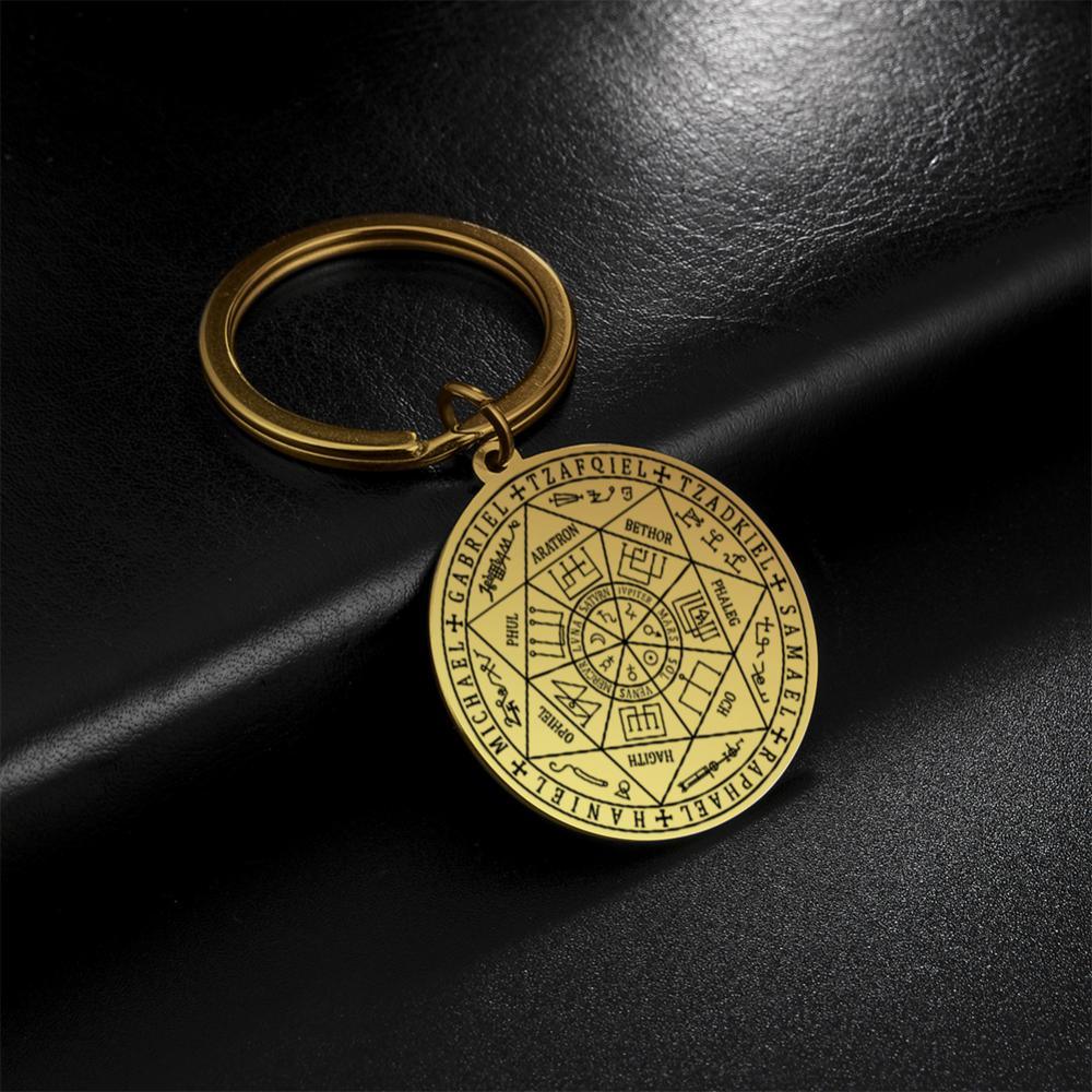 Medalhão espiritual em prata com selo dos 7 Arcanjos e corrente ajustável