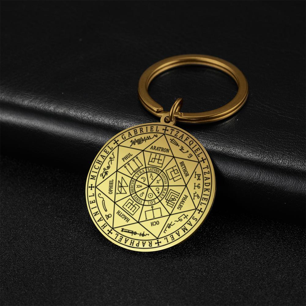 Medalhão espiritual em prata com selo dos 7 Arcanjos e corrente ajustável