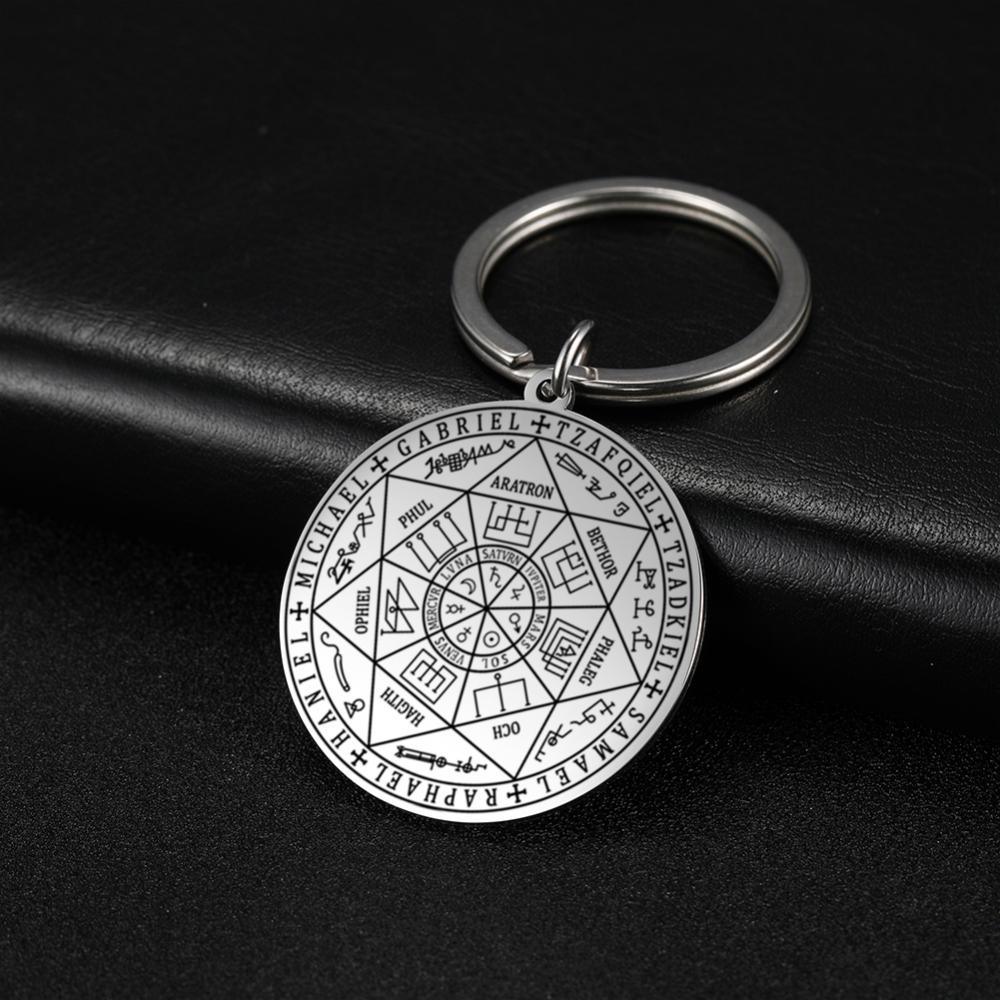 Medalhão espiritual em prata com selo dos 7 Arcanjos e corrente ajustável