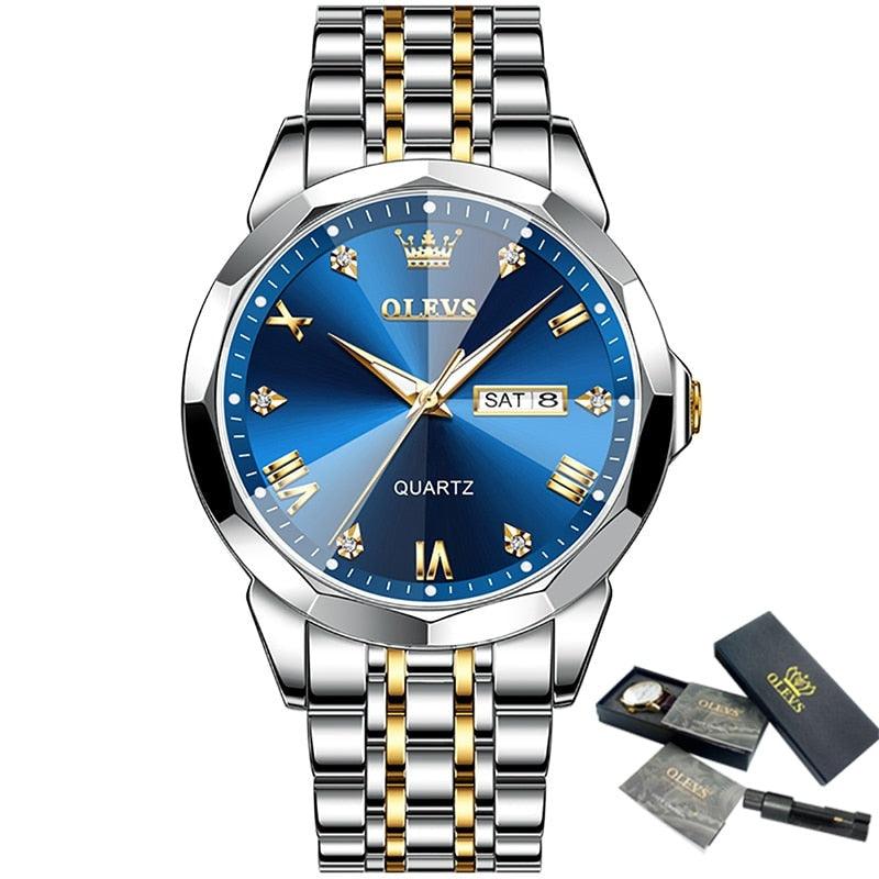 Relógio masculino de luxo Imperio LIGE Diamond com acabamento dourado e pedras decorativas. Modelo impactante para eventos e ocasiões especiais.