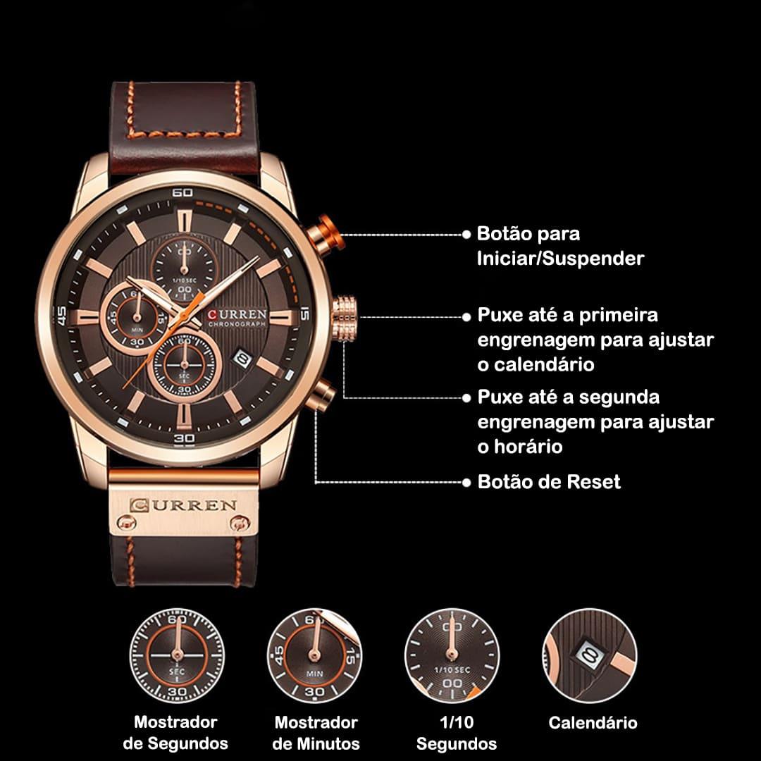 Relógio masculino premium Imperio LIGE Amsterda com detalhes em dourado e mostrador refinado. Joia de pulso que traduz elegância e bom gosto.
